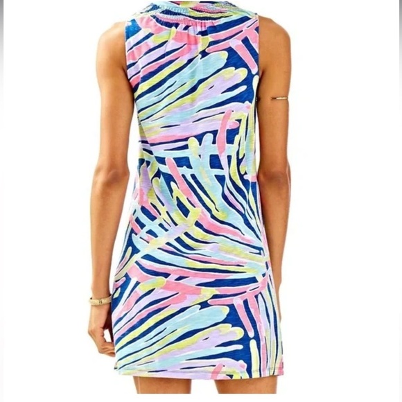 Lilly Pulitzer Essie Multi Beach Please Blue Pink Tropical Summer Tank Dress Med - Picture 15 of 15
